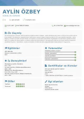 Güzellik Uzmanı Cv Örnekleri  cv indir